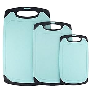 EcoWheat Cutting Board for Kitchen (Set of 3), BPA Free Food Safe Wheat straw PP material, 3 Piece Chopping Boards Set, Dishwasher Safe, Juice Groove Non-Slip Design with Easy Grip Handle, Blue