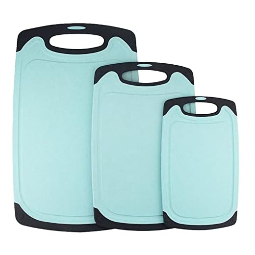 Klex EcoWheat Cutting Board for Kitchen (Set of 3), BPA Free Food Safe Wheat straw PP material, 3 Piece Chopping Boards Set, Dishwasher Safe, Juice Groove Non-Slip Design with Easy Grip Handle, Blue