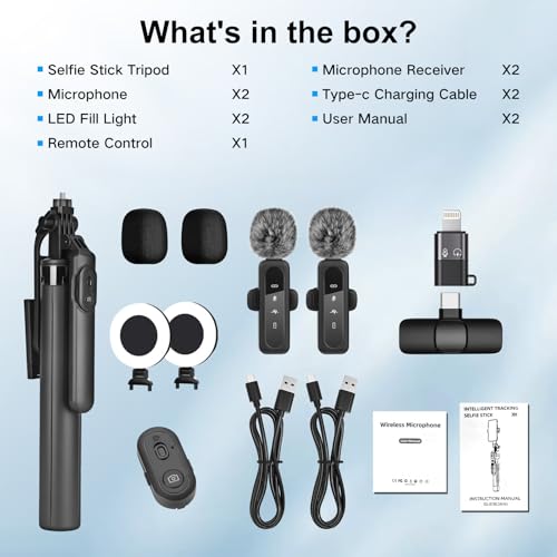 Handy Stativ Vlogging-Kit for iPhone/Android,180cm Selfie Stick mit 2 Fülllich und Kabellosem Mikrofon,Tripod Handy Stativ für Smartphone,Tiktok/YouTube Starter-Kit 6