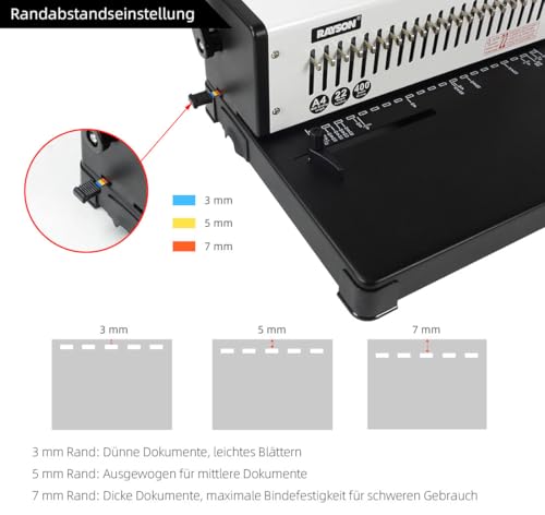 RAYSON Bindegerät, 21 Löcher, Bindet 400 Blatt, Din A4, SD-220B