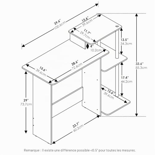 Bureau d'ordinateur portable compact table de travail blanche Furinno - 4
