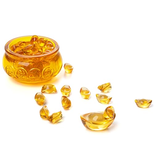 vskikris 3.15" Feng Shui Crystal Golden Yuan Bao Ingots Treasure Basin