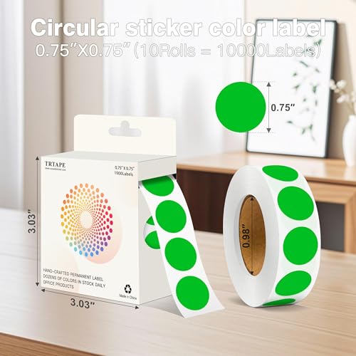Étiquettes rondes de code couleur vert permanent 19mm pour tri et inventaire