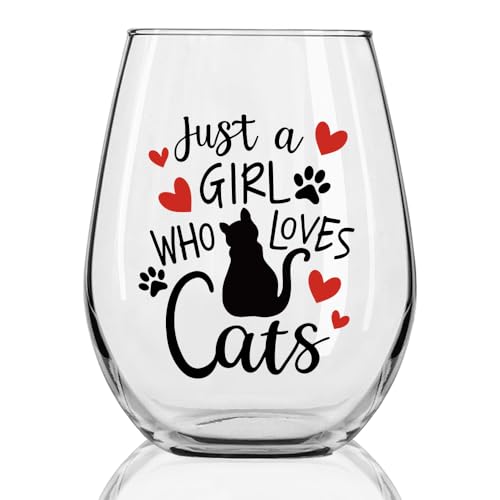 DYJYBMY Just A Girl Who Loves Cats Wine Glass, Funny Black Cat Wine Glass for Women, Christmas Birthday Gifts for Kitten Mom Sister, Valentines Kitten Gifts for Daughter Friend Pet Lover Veterinary