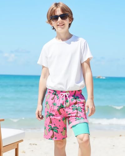 HONGTEYA Boys Swim Trunks with Compression Liner Boys Bathing Suit UPF 50+ Kids Quick Dry Swimwear Shorts 6-12 Years4