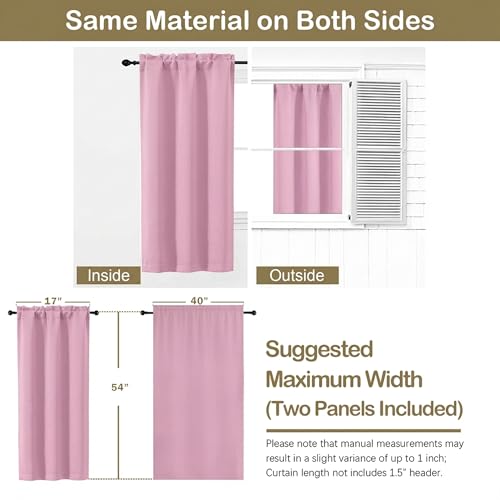 Image of Pink Short Blackout Curtains for Girls Room 54 Inches Long 2 Panels, Modern Window Treatment Solid Thermal Insulated Curtains for Living Room, Rod Pocket Blackout Drapes, 2x40Wx54L Inches