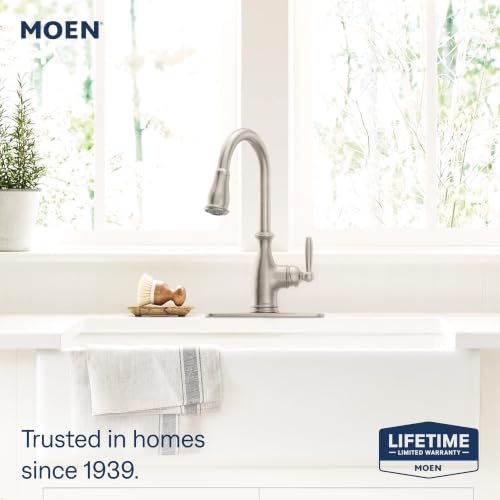 Moen Brantford Spot Resist Stainless Traditional One-Handle Kitchen Faucet with Pulldown Sprayer Featuring Power Boost and Reflex Docking System, 7185SRS - image 3