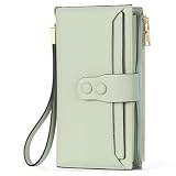 SENDFN Large Womens Wallet Leather RFID Blocking Multi Card Organizer Wristlet