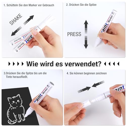 Lackstift Weiß Permanent Marker Weiß, 8er Set Lackstifte Wasserfeste Lackmarker auf Ölbasis, Paint Pen Rundspitze 2–3mm, Für Reifen, Metall,Stein,Holz,Kunststoff,Glas, Gute Deckkraft &Schnelltrocknend