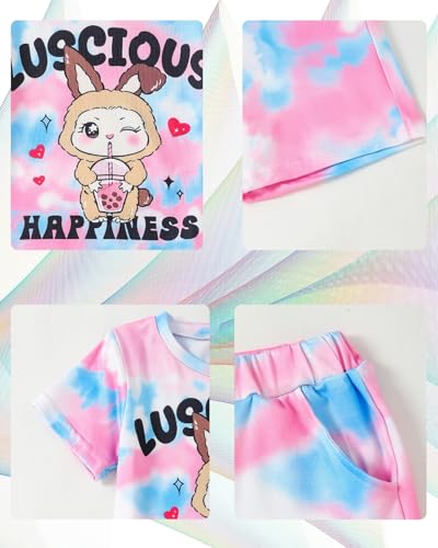 Image of Girls Clothes 2PCS Butterfly Print Short Sleeve T-Shirt + Shorts Set Teen Tween Girls Summer Outfits Set