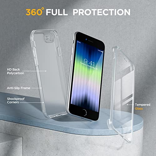 Miracase Glass Series Designed For Iphone Se 2022 Case 4.7 Inch, 2022 Upgrade Full-Body Clear Bumper Case With Built-In 9H Tempered Glass Screen Protector,Clear #TOP1