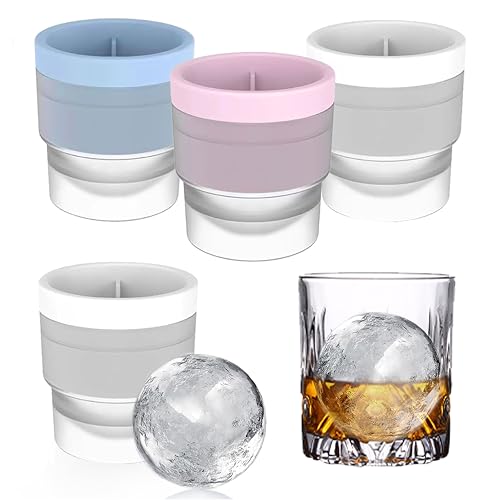 Sumhao 4PCS Ice Ball Mould - 6CM Large Ice Cube Moulds, Silicone Ice Cube Tray for Whiskey/Party/Cocktail/Tea, Easy Release Ice Cube Moulds, Non-Stick Drip-Proof