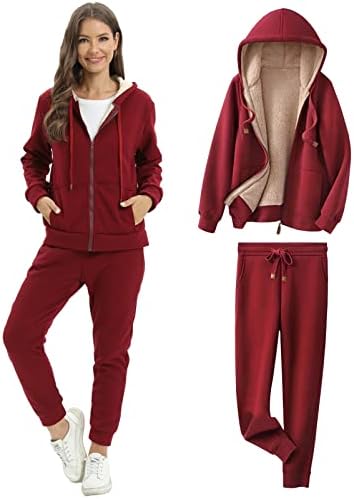 Amropi Survêtement D'hiver Chaud Avec Doublure En Polaire Pour Femme - Veste Et Pantalon à Capuche Avec Fermeture éclair, Café, S - 11