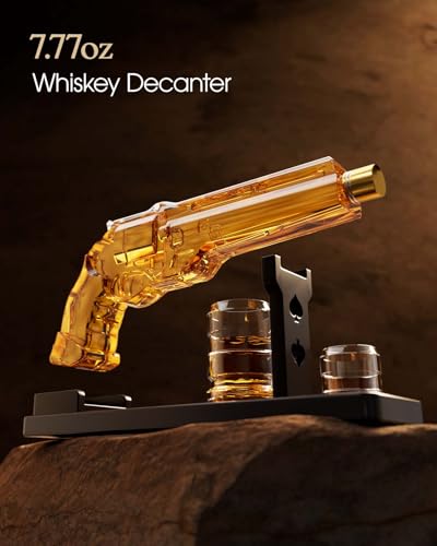 Gun Whiskey Decanter Sets for Men, Kollea Liquor Decanter Set with Gun Shot Glass, Unique Birthday Gifts for Men Dad, Cool Anniversary Christmas Gift for Him Husband, Dispenser for Bar Drinking Party