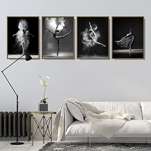 Image of NCYEL Black and white ballet wall art dancer poster beautiful girl bedroom elegant dance classroom bathroom dormitory decoration poster 16 inchx24 x4pcs