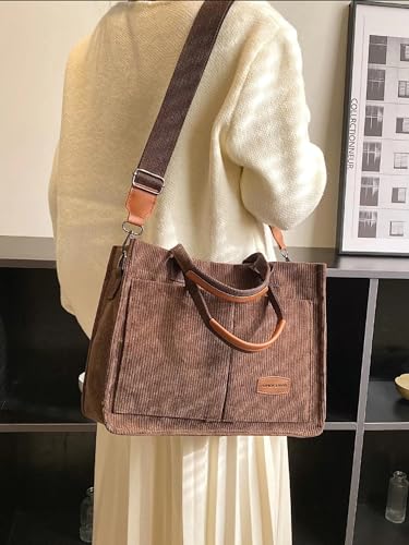 Image of Cherry Tote Bag for Women Canvas Patched Purse Cute Shoulder Bag Multi-Pocket Satchel Handbag for work travel