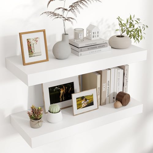 30 Inch Floating Shelves for Wall, 12"D Wood Storage Shelves, White Finish