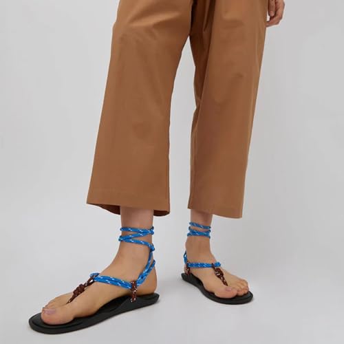 Image of ZJGZF Rope Flip Flop Sandals for Women Thong Sandals Adjustable T Straps Comfortable Soft Flat Sandals