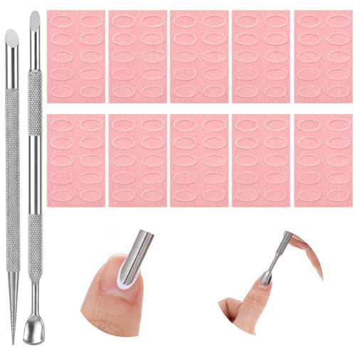 Lot de 2 repousse-cuticules à double tête - En acier inoxydable - Avec 10 papiers abrasifs - Outil de soin des ongles - Pour manucure, pédicure, nail art