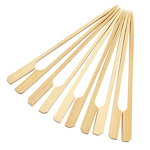 Image of DEERA 4 Inch Wooden Gun Stick Skewers - Paddle Skewers for Appetizers, Snacks & Barbecue - Pack of 100