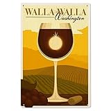 Lantern Press 6x9 Inch Wood Sign, Ready to Hang Wall Decor, Walla Walla, Washington, Wine Glass and Vineyard