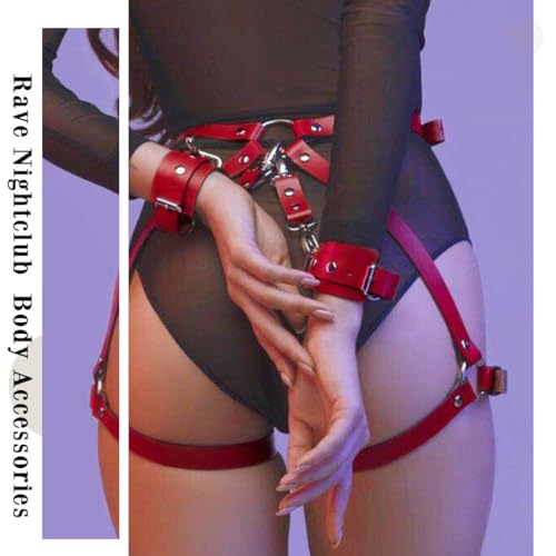 Leather Waist Chain Red Belly Body Chain Punk Thigh Harness Belt Rave Body Accessories Jewelry for Women2