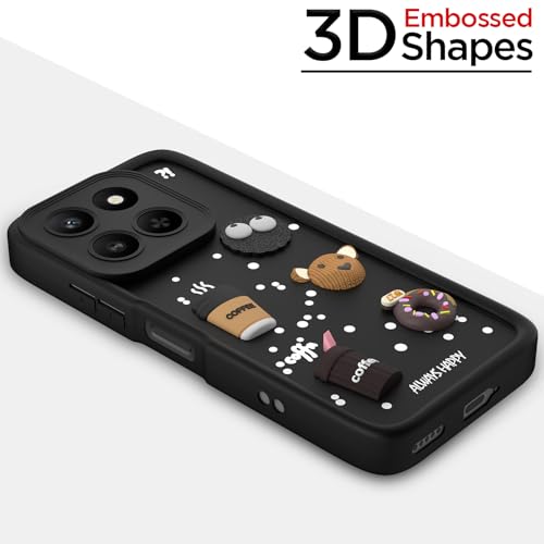 Image of Pikkme Back Cover for Honor X7d 5G | 3D Bear Silicone Cute & Fun Coffee Cartoon | Full Body Protection Bumper Case (Black)