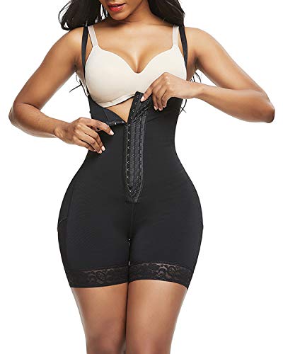 FeelinGirl Women Waist Trainer Shapewear Zipper & Hook Body Shaper Shorts High Waist Butt Lifter Comfort Thigh Slimmer Black,3XL