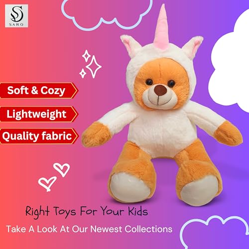 Image of SARO Soft Teddy Bear with Converitible Head Design|Colour Soft Toy for Girls Boys Kids Baby | Best Gift for Valentines, Birthday, Anniversary (White Brown)