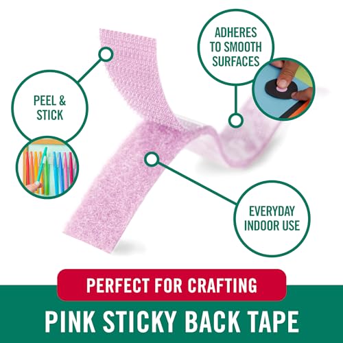 Image of VELCRO Brand Colors | Pink Sticky Back Tape | 10ft Roll with Adhesive, Cut Strips to Length | Mount Classroom Decor, Create Seasonal Craft Projects | Organize Home or Office