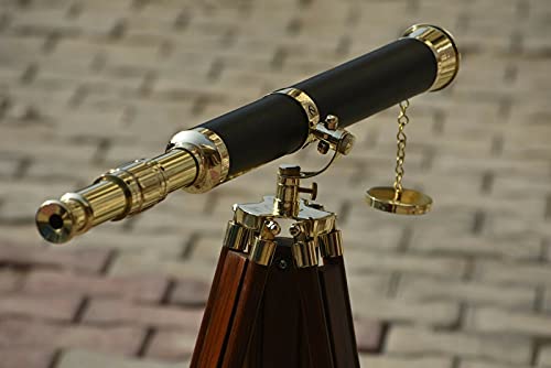 Nautical Vintage Brass 39 Inch Collectibel Telescope with Wooden Tripod Stand Gift Replica