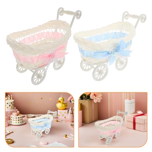Mini poussette décorative bleu et rose pour centre de table baby shower - 7