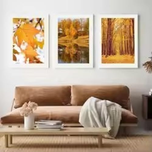 Décoration d'automne pour image de salon avec affiche forêt et citrouille