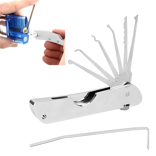 7in1 Lock Picking Kit Portable Folding Tool,Lock Picking Kit,Stainless Steel Single Hook Picks Locksmith Repairing Tools,Portable Folding Lo-ck Pick-ings K-it,Lo-ck Pi-ck