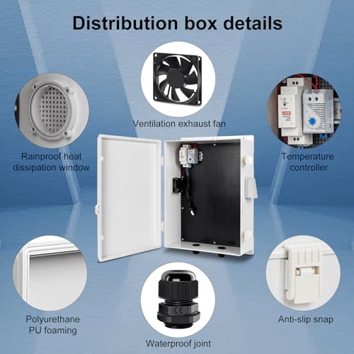 Image of Namunanee Outdoor Electrical Box with Thermostat and Fan, ABS Water Resistant Enclosure with Internal Mounting Panel & Hinged Cover, 18.1 inch H* 12.6 inch L* 6.3 inch W, Plug & Play.