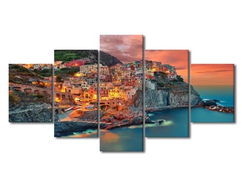 Paysage urbain italien Cinque Terre en grand tableau moderne de salon