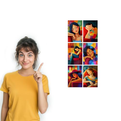 Image of SiddArtify Modern Portrait Wall Art Prints Set - Colorful Woman Poster Decor for Living Room Bedroom Office - Set of 2-4x6 Inch - Board (Pack of 6) - Sticker (Pack of 6)