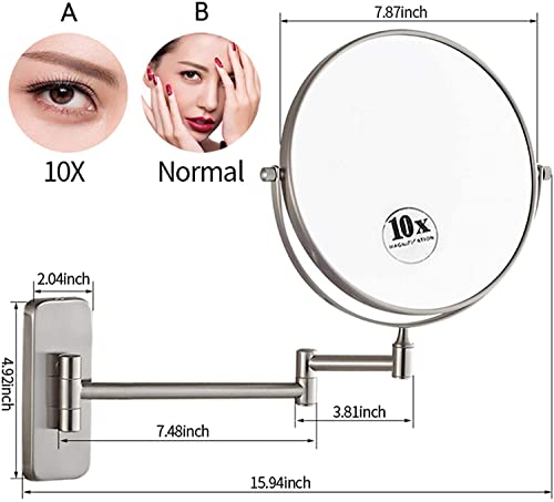 Miroir de rasage grossissant 8 pouces avec bras extensible double face 10X