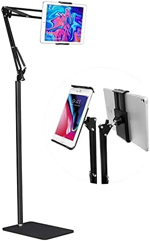 Spessn Adjustable Floor Stand Universal 360-degree Rotatable Metal Tablet Holder Compatible Samsung Galaxy Tab and Phones(Black)