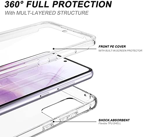SURITCH Clear Case for Samsung Galaxy A52 A52s 5gBuilt in Screen Protector 360 Full Body Hybrid Protection Hard PC+Soft TPU Rubber Bumper Rugged Case Cover for Samsung A52 5G/4G 6.5 inch (Clear)