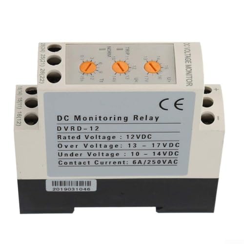 ArtHoval DC Voltage Protector Relay Adjustable Overvoltage Undervoltage Monitor 6A Contact Capacity 35mm DIN Rail Mount for Industrial Control Systems(DC12V)