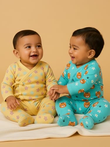 Image of The Mom Store Baby Romper Jabla Style Combo For Boys And Girls | Cotton | Soft Infant Bodysuit | Trendy Stylish Sleepwear For Newborn Baby | Printed | Unisex Comfortable Everyday Baby Wear