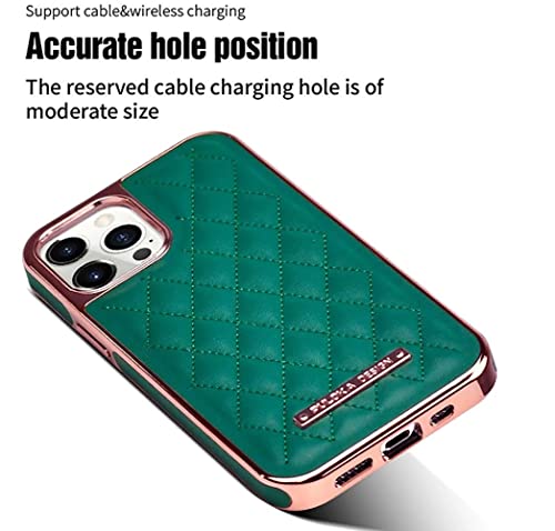 Image of PULOKA iPhone 12 /12 Pro Electroplated Leather Case Royal Diamond Design Back Cover for Apple iPhone 12 /12 Pro 6.1 inchinch - Green