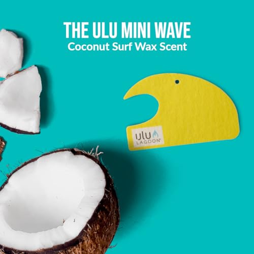 Image of ulu Lagoon Hanging Car Air Freshener | Tropical Beach Coconut Surf Wax Scent Mini Wave | Long Lasting Car Freshener, Closet and Beyond | Made In USA | 3 Pack (Yellow)
