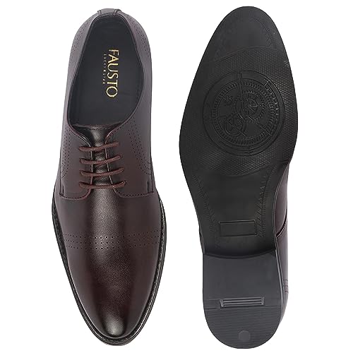 Image of FAUSTO Men's Party Formal Office Genuine Leather Lace Up Shoes