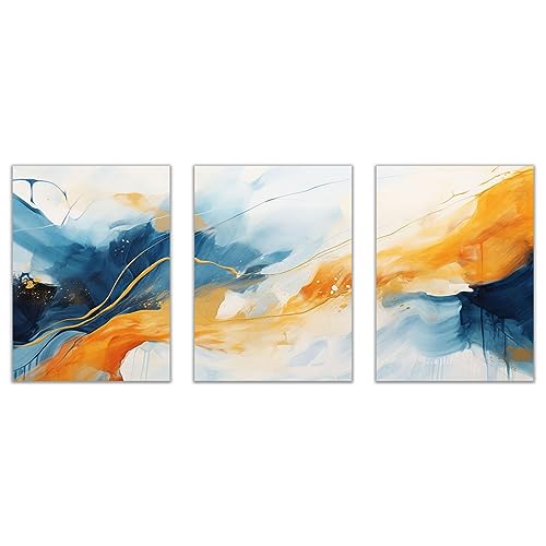 SHYAMIC Abstract Canvas Wall Art, Azul, naranja Large Canvas Prints Abstract Picture Poster Wall Art for Living Room Bedroom Bathroom Wall Decor, Modern Artwork   30x45cmx3 Sin marco