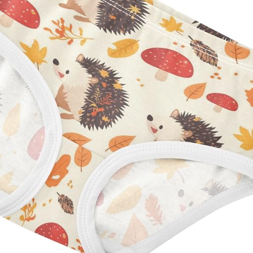 Wusikd Hedgehogs Mushroom Girls' Underwear Cotton Autumn Leaves Girls Briefs Soft Toddler Underwear 2T4