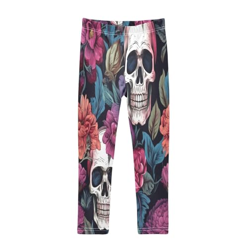 Toddler Girls Leggings Printed Yoga Pants Leggings Skull Head Orange Pink Flower for Kids