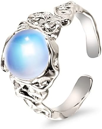 Rainbow Moonstone Ring Handmade Rings with Moon Stone Adjustable Rings Size 5-10 Silver Vintage Rings Mood Ring Gifts for Women Birthday Unique Moonstone Jewelry for Women Girls