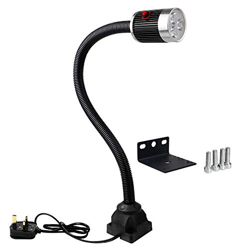 Work Light 900 Lumen 220 Volt Led SpotLamp with 20 inch Flexible Gooseneck forLathe CNC Milling Drilling Machine Wood Working Work Bench Industrial Lighting (Screw Fixed Base)